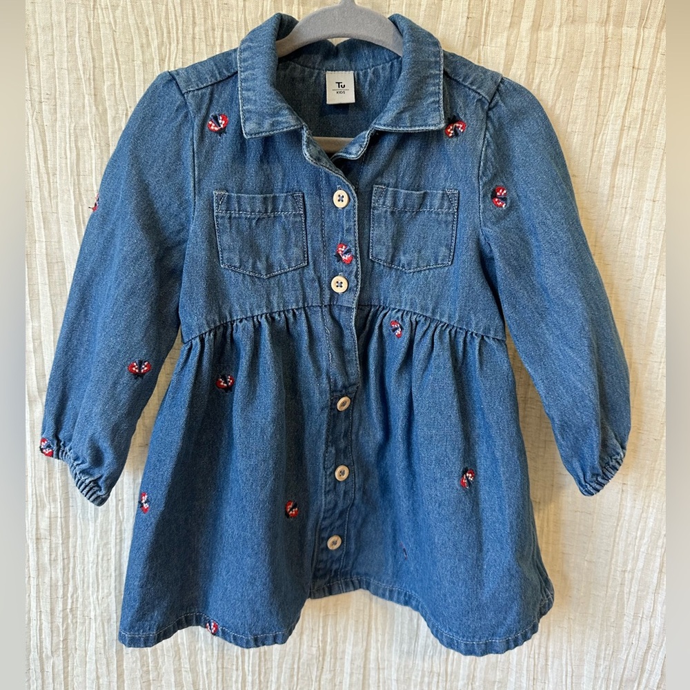Blue Denim Kids dress with Embroidered Details